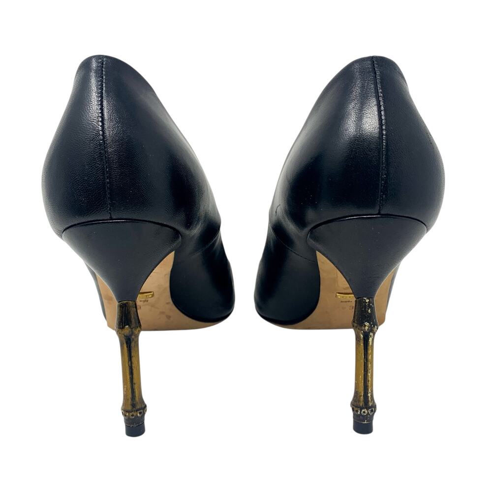 Gucci Kristen Bamboo Heel Black Leather Pointed Toe Stiletto Pumps EU 39 - Picture 5 of 11